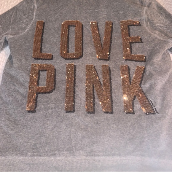 VS PINK fur lined zip up sweater grey velour - Picture 1 of 8